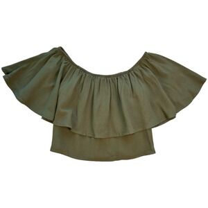 The Hanger Off Shoulder Ruffle Top Small Olive Green Boho Flowy Peasant Style